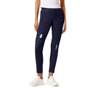 Hue Studio Women's Distressed Denim Leggings Midnight Rinse Size S